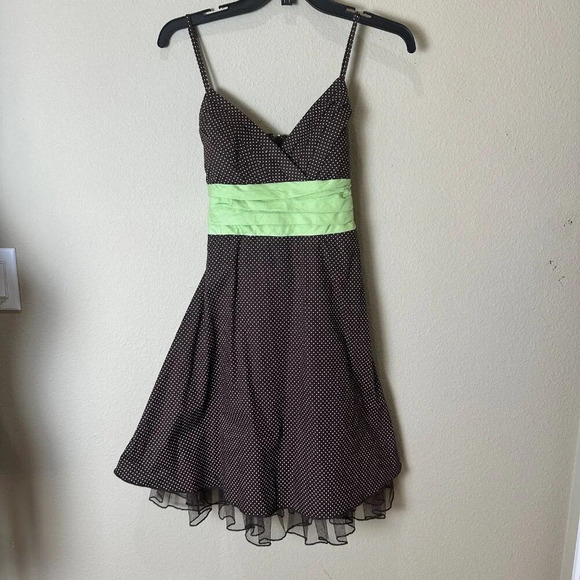 VINTAGE Speechless Party Dress Brown Polka Dots with Sash Tulle - size small - Picture 2 of 12